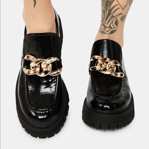 Steve Madden Malvern black patent chain lugsole loafer
